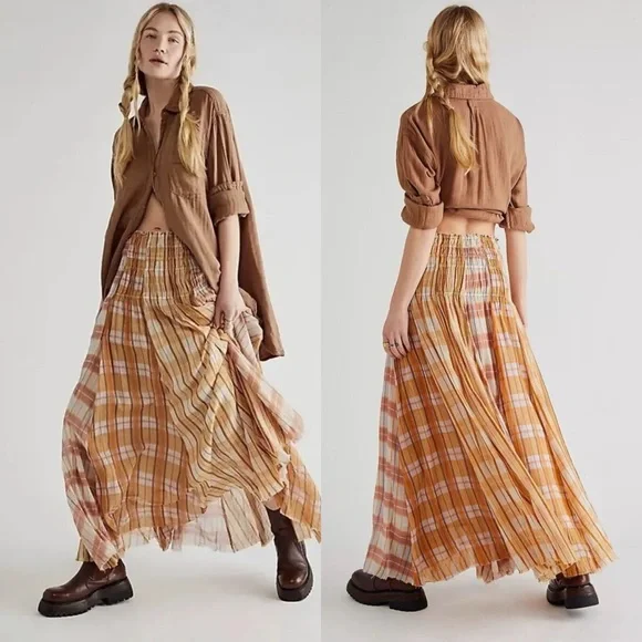 Free People Orange and White Maxi Skirt - Picture 2 of 5